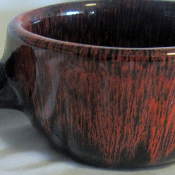 Evangeline Pottery Red/Orange and Black Drip Glaze French Onion Soup Bowl   J544 - Picture 3 of 4